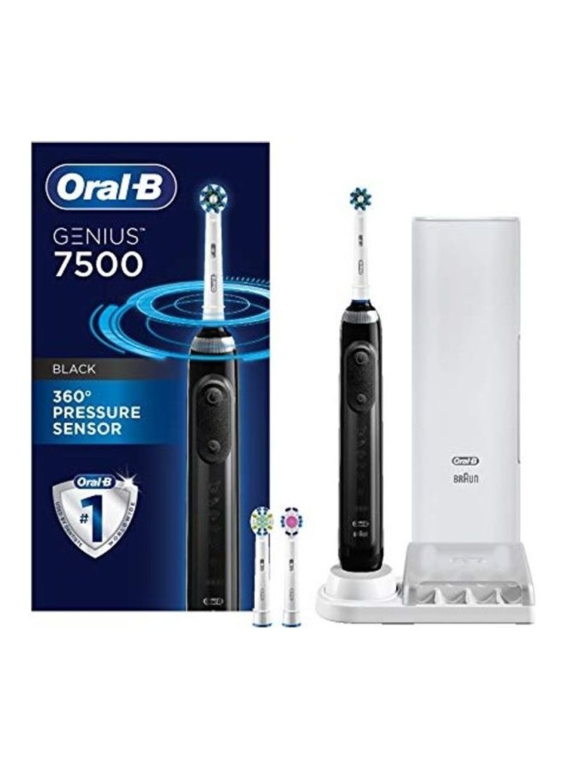 7500 Power Rechargeable Electric Toothbrush with Replacement 2 Brush Heads and Travel Case Black/White