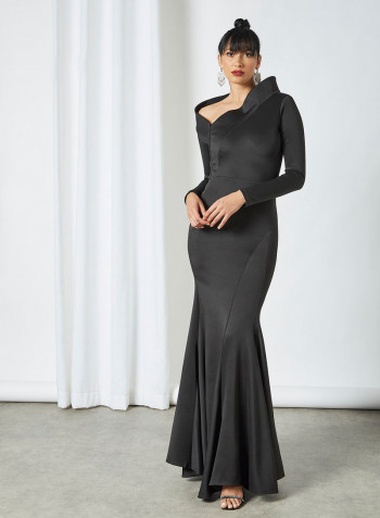 Asymmetric Neck Dress Black