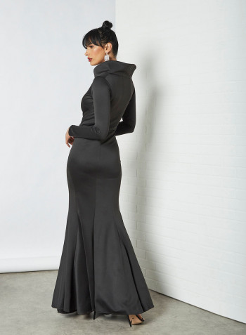 Asymmetric Neck Dress Black