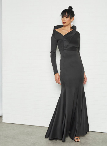 Asymmetric Neck Dress Black