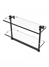 Two Tiered Integrated Towel Bar Glass Shelf Oil Rubbed Bronze/Clear 16inch