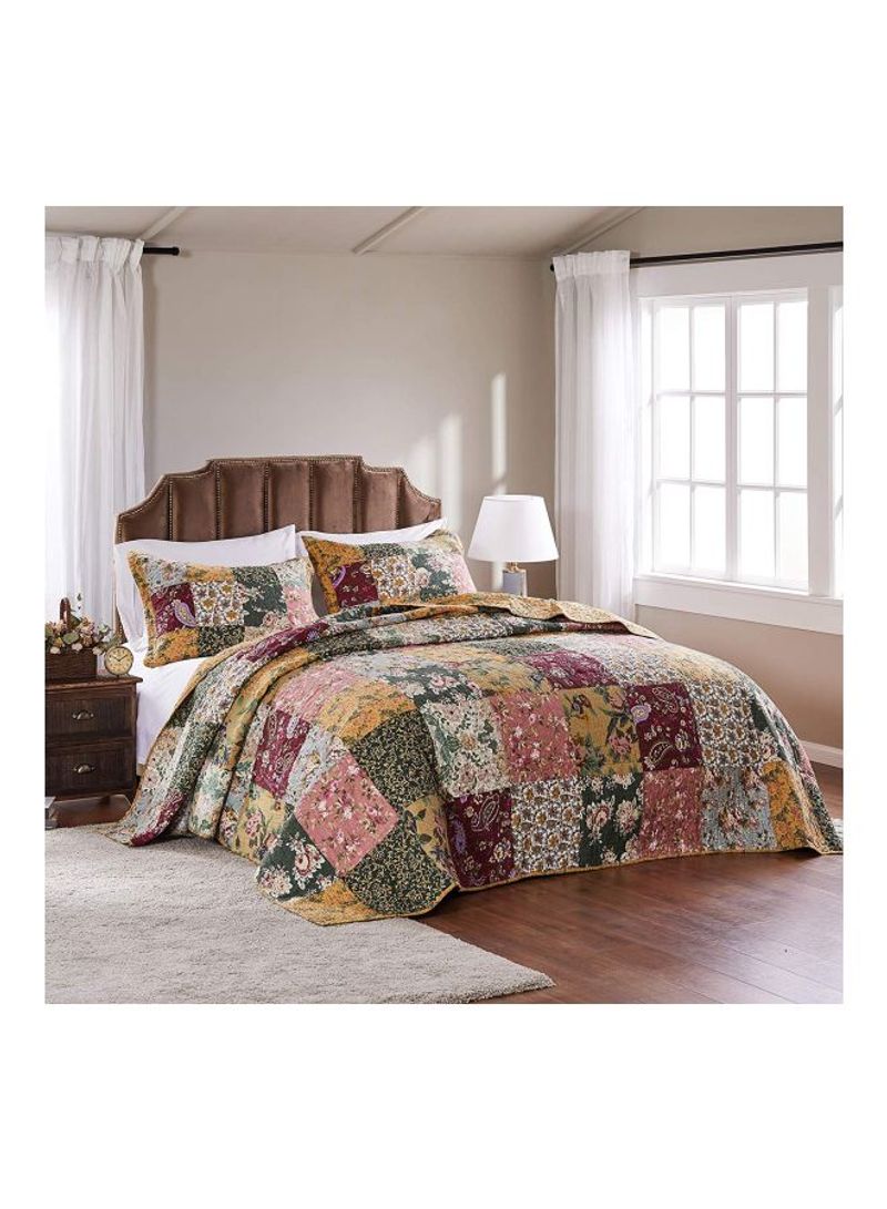 3-Piece Bedspread Set Brown/Yellow/Pink