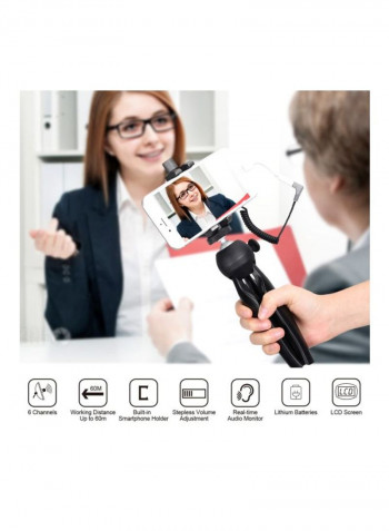 6-Channel UHF Wireless Microphone With Phone Clamp And Mini Tripod LU-D8068 Black