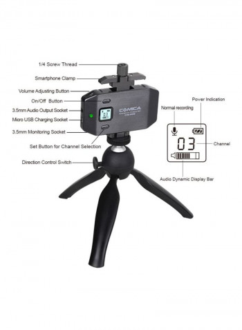 6-Channel UHF Wireless Microphone With Phone Clamp And Mini Tripod LU-D8068 Black