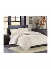 3-Piece Faux Fur Plush Comforter Set Polyester Ivory Queen