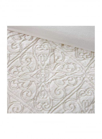 3-Piece Faux Fur Plush Comforter Set Polyester Ivory Queen