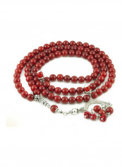Coral Prayer Beads (99 Beads) with Sterling Silver components