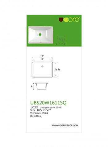 Square Shaped Undermount Sink White 18x13x7inch