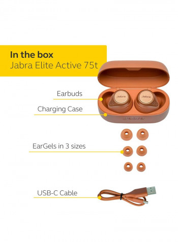 Jabra Elite Active 75t Earbuds - Active Noise Cancelling True Wireless Sports Earphones with Long Battery Life for Calls and Music - Sienna