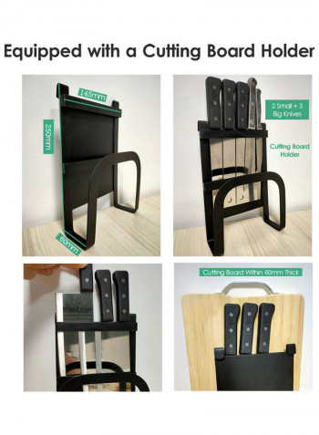 2-Tier Spice Rack with Chopsticks Rest and Cutting Board Holder Black 63 x 7 x 39cm