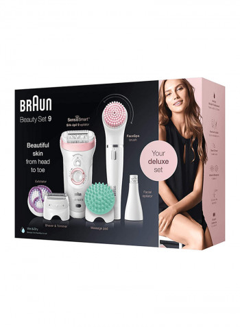 Silk-épil Beauty Set 9 9/985 BS Wet & Dry epilator with 8 extras incl. Braun FaceSpa. White-Pink 25.2cm