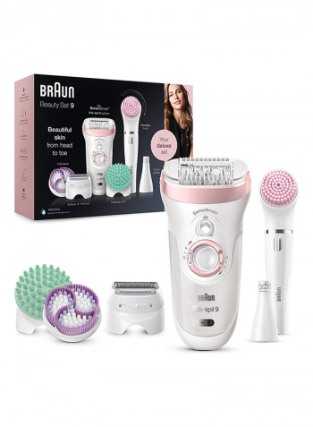 Silk-épil Beauty Set 9 9/985 BS Wet & Dry epilator with 8 extras incl. Braun FaceSpa. White-Pink 25.2cm