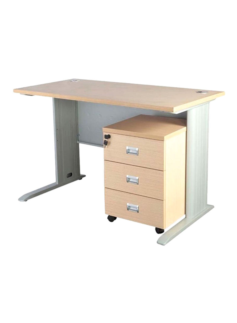 Station Modern Office Desk Beige/Silver 120x75x60centimeter