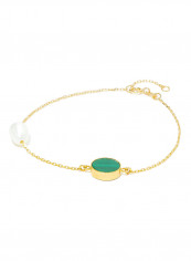 18 Karat Gold Malachite And Pearl Two Stone Bracelet