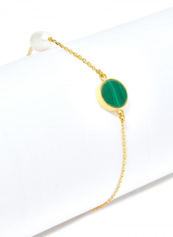 18 Karat Gold Malachite And Pearl Two Stone Bracelet