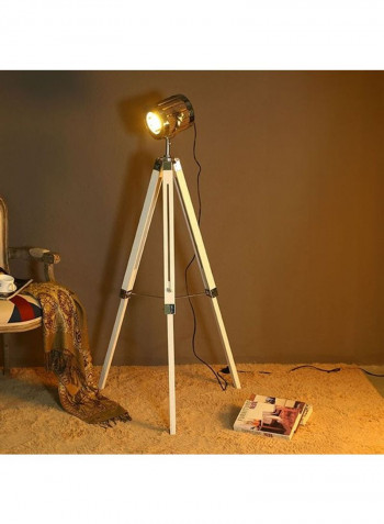 E14 Wooden Tripod Floor Lamp Warm White