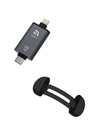 2-In-1 USB Flash Drive 128غيغابايت رمادي/أسود