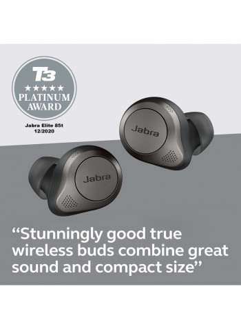 Elite 85t True Wireless Earbuds - Advanced Active Noise Cancellation with Long Battery Life and Powerful Speakers - Wireless Charging Case Titanium Black