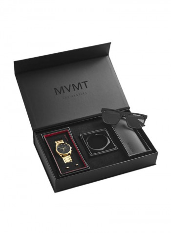 Men's Stainless Steel Analog Wrist Watch 28700004 With Black Cuff Bracelet And Sunglasses