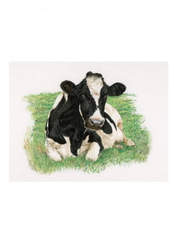 32-Piece Cow Counted Cross Stitch Kit Black/White/Green