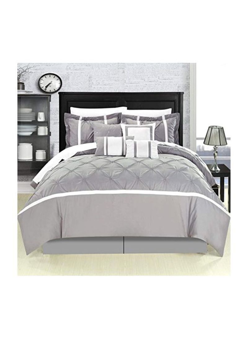 8-Piece Decorative Comforter Set Polyester Grey/White Queen