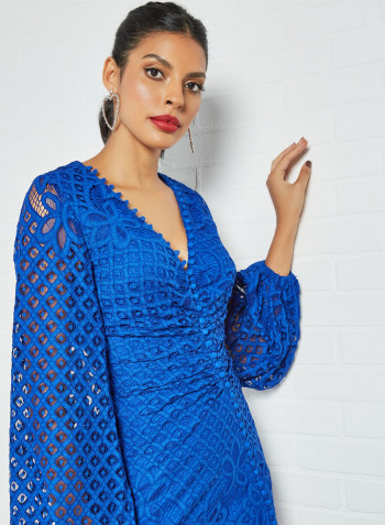 Button Front Lace Dress Blue