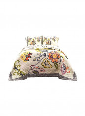 3-Piece Cotton Quilt Set White/Green/Orange Queen