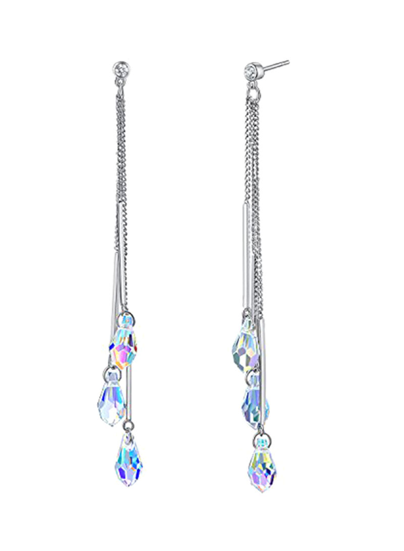 925 Sterling Silver Aurora Borealis Swarovski Crystals Dangling Earrings