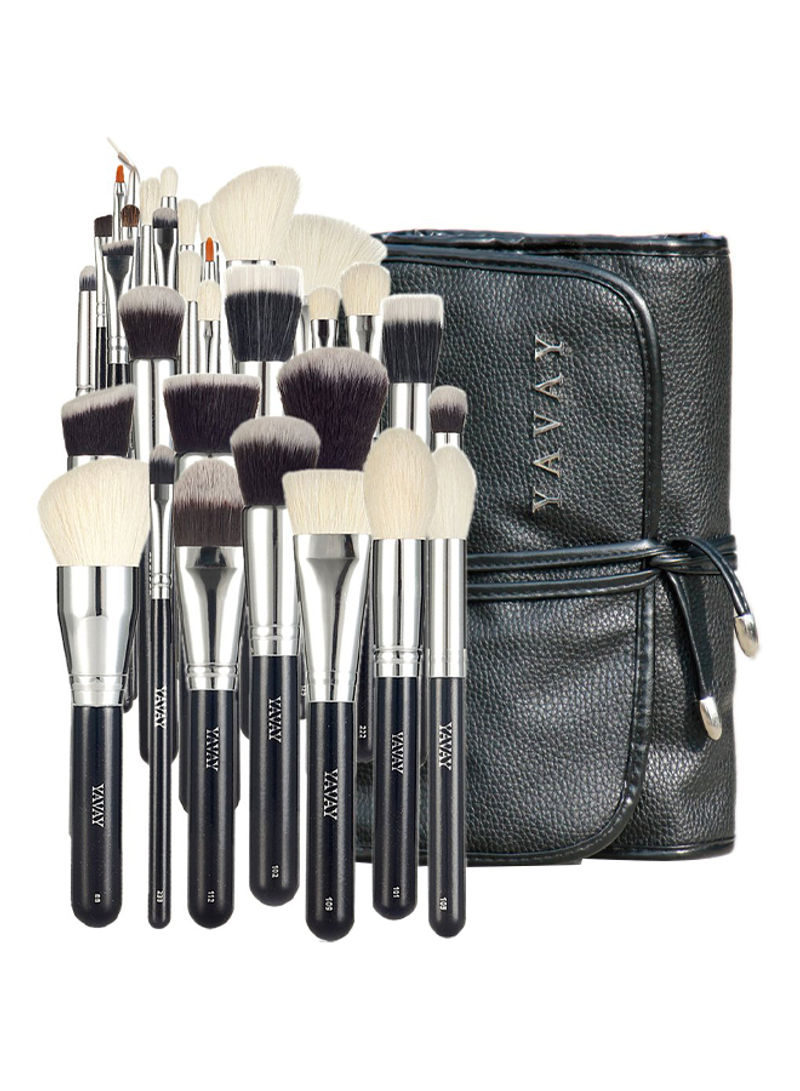 32-Piece Professional Makeup Brush Set Y32 With Bag Black/Silver