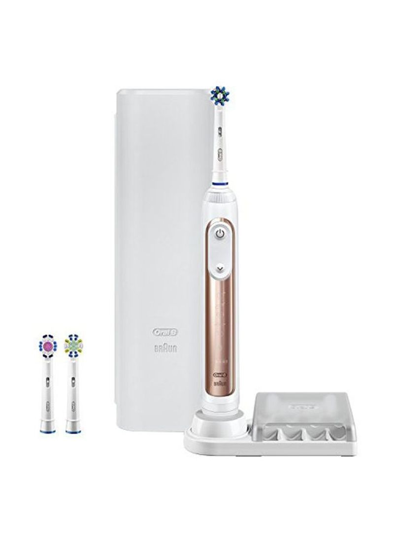 7500 Power Rechargeable Electric Toothbrush With Replacement Brush Heads And Travel Case White/Rose Gold
