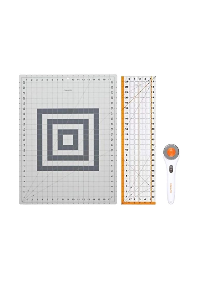 3-Piece Rotary Sewing Cutting Set White/Orange/Grey 0.6x19.6x26.5inch