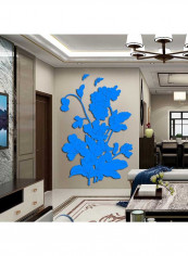 Flower And Butterfly Mirror Surface Wall Sticker Blue