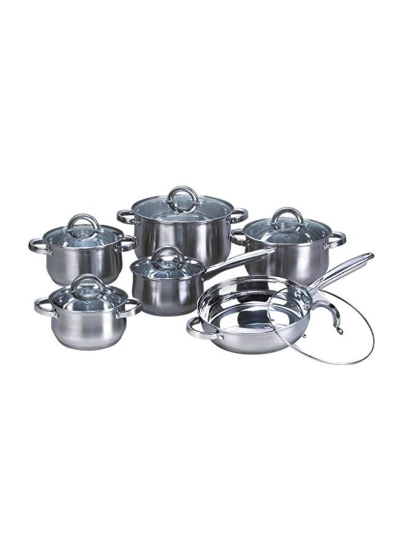 12-Piece Stainless Steel Pots And Pans Set Silver