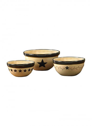3-Piece Stoneware Mixing Bowls Set Beige/Black 10x10x5inch