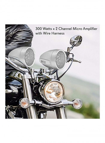 2-Piece Motorcycle/ATV/Snowmobile Mount With Dual Handle-Bar Speakers Set PLMCS62 Silver