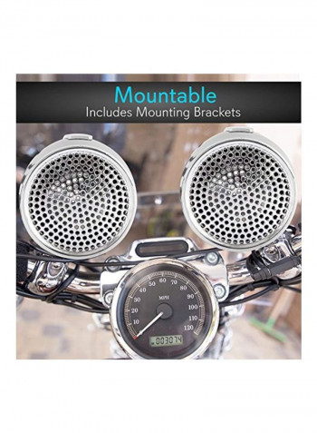 2-Piece Motorcycle/ATV/Snowmobile Mount With Dual Handle-Bar Speakers Set PLMCS62 Silver