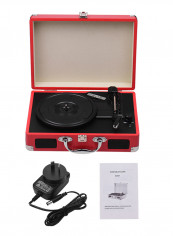 Portable Turntable Suitcase Style Record Player With Stereo Speaker CDP1019 Red/Black