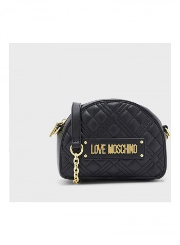 Quilted Moon Cut Crossbody Bag Black
