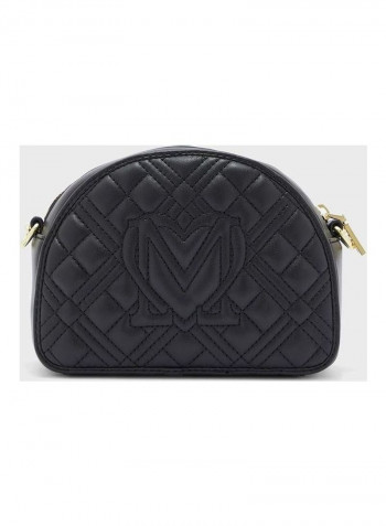 Quilted Moon Cut Crossbody Bag Black