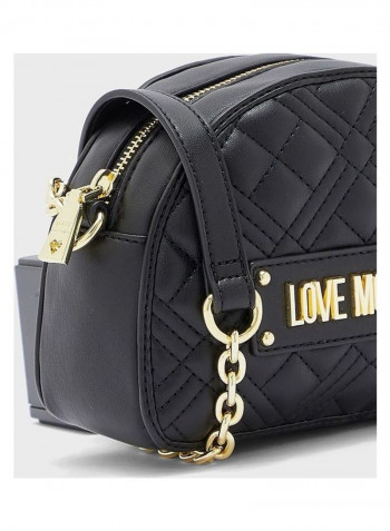 Quilted Moon Cut Crossbody Bag Black