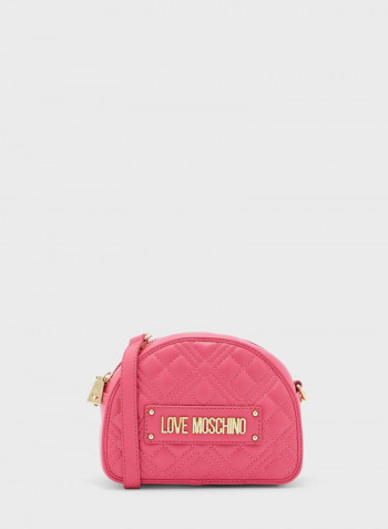 Quilted Moon Cut Crossbody Bag Pink