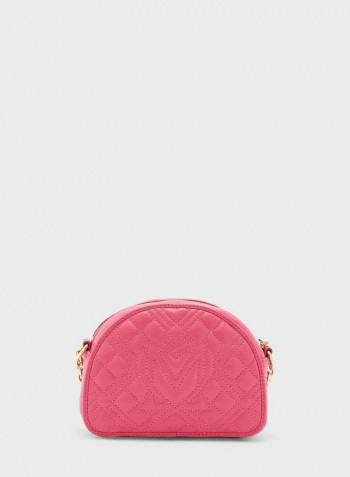 Quilted Moon Cut Crossbody Bag Pink