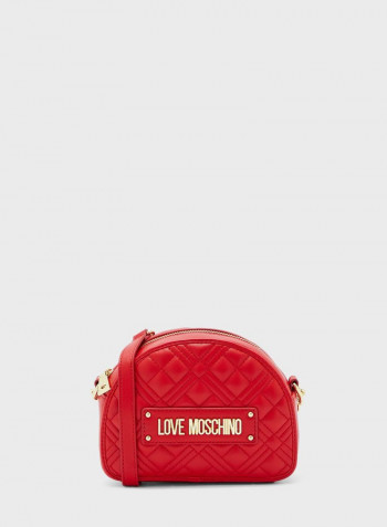 Quilted Moon Cut Crossbody Bag Red