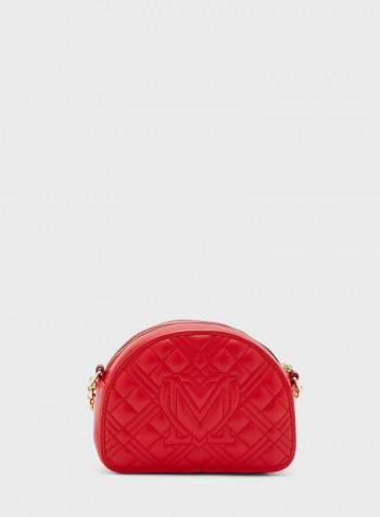 Quilted Moon Cut Crossbody Bag Red