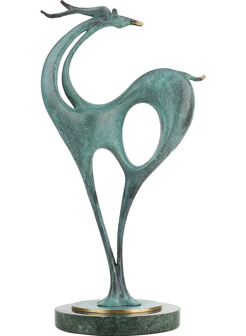 Deer Brass Sculpture Lake Blue