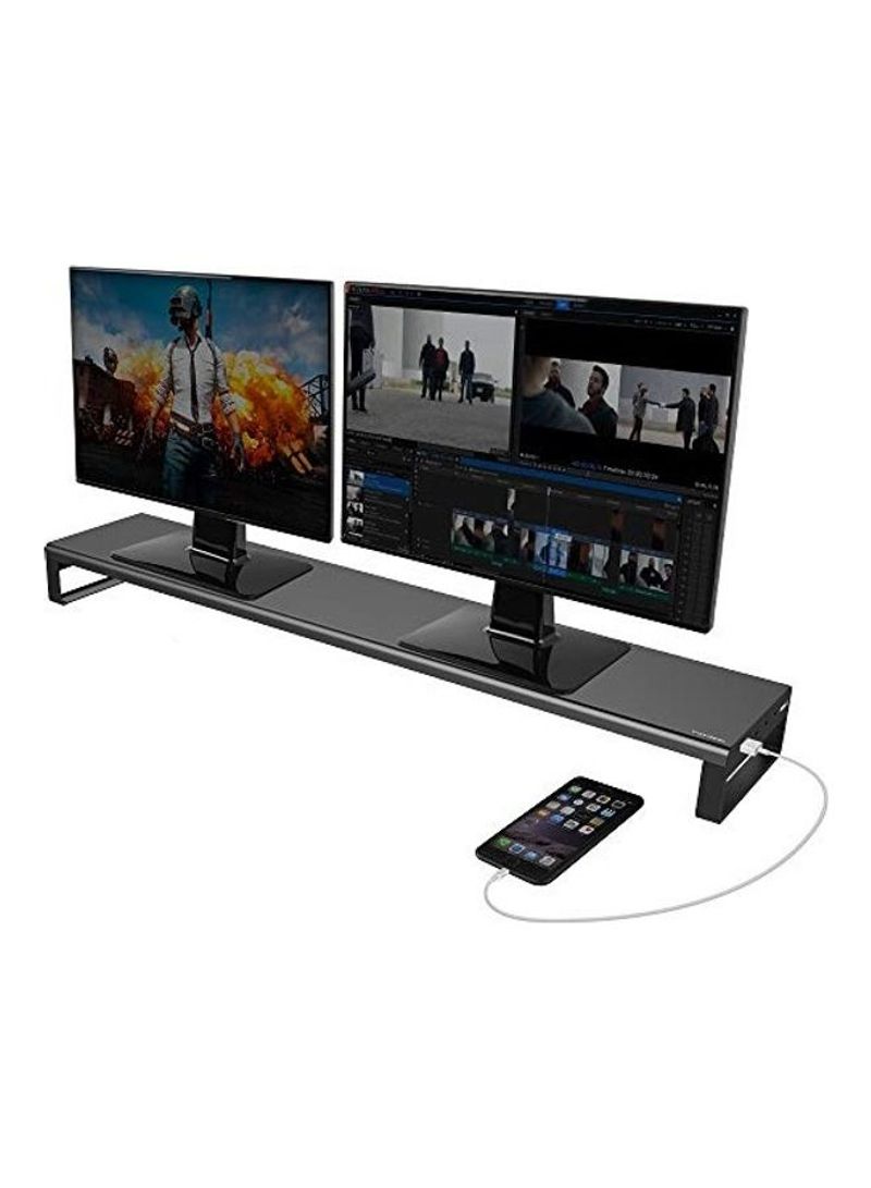 Dual Monitor Stand Riser With USB Hub Ports Black