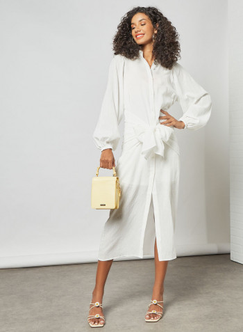 Front Tie Midi Dress Ivory