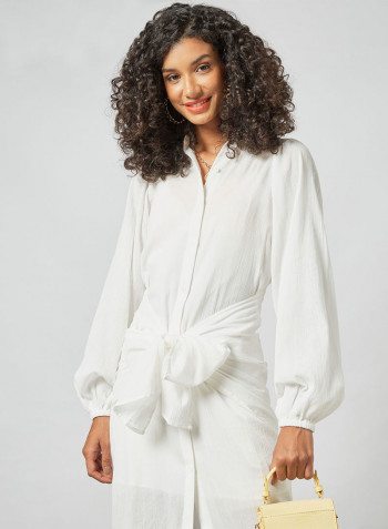 Front Tie Midi Dress Ivory