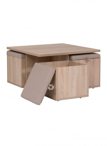 Mason Coffee Table With 4-Storage Stools Beige 80 x 45 x 80centimeter