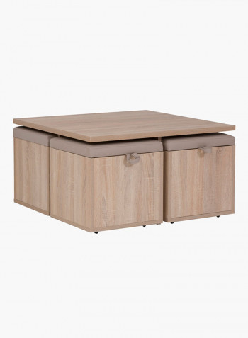 Mason Coffee Table With 4-Storage Stools Beige 80 x 45 x 80centimeter